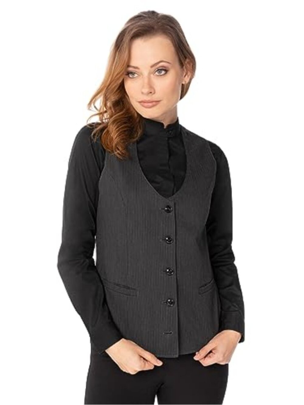 Chef Works Polycotton Women's Fitted Vest - Button Front, Adjustable Tie